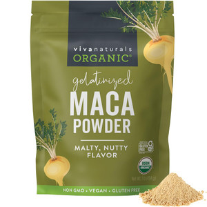Viva Naturals Organic Maca Powder, Gelatinized, 16 oz (1 lb)  Vegan, USDA Organic, Gluten-Free, Non-GMO Peruvian Superfood in Resealable Bag