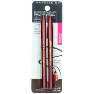 2 Packs - Maybelline New York Expert Wear Twin Brow & Eye Liner Pencils Dark Brown - 4 Pieces