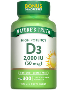 Nature's Truth Vitamin D3 2000 IU | 300 Softgels | High Potency Formula | Non-GMO & Gluten Free Supplement
