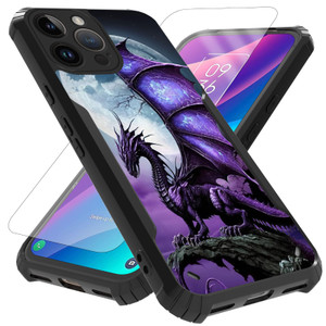 FUYOCWE for iPhone 16 Pro Max Case with Screen Protector,Purple Dragon Under Full Moon Stylish Pattern Phone Cover (6.9"),Slim Shockproof Acrylic Bac