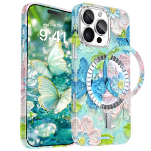 Fingic for iPhone 16 Pro Case(Not fit for iPhone 16/iPhone 16 Pro Max/iPhone 16 Plus)[Fit for Magsafe][Glow in Dark]Cute 3D Oil Painting Pink Flower