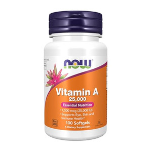 NOW Foods Vitamin A 25000 IU, 100 Sgels (Pack of 2)