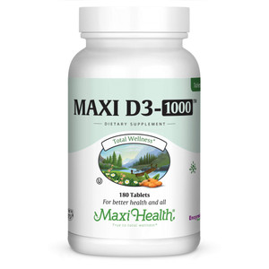 Maxi Health Vitamin D3 1000 IU Dietary Supplement - Easy to Swallow - Odorless & Tasteless - Supports Calcium Absorption, Immune Health and Bone Heal