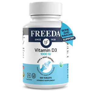 FREEDA Vitamin D3-1000 IU - Pure High Potency Kosher Supplement Tablets - Bone and Muscle Health, Calcium Absorption, Immune Support for Men and Wome