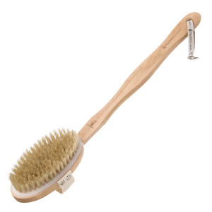 Hydrea London Body Brush Back Scrubber - Shower brush with long handle 100% Natural Bristle, Dry Skin Brush, Exfoliating Cellulite Brush - FSC® Certi