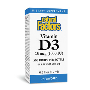 Natural Factors Vitamin D3 - Liquid Vitamin D Supplement for Immune System Support - Daily Supplement Supports Bone & Teeth Health - 0.5 fl oz (500 S
