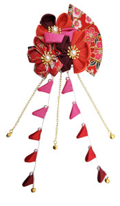 CRB Fashion Womens Japanese Kimono Flower Kanzashi Hair Ornament Tie Band Clip (Red)