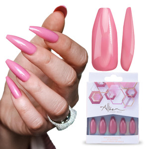 Allkem Mauve Press on Nails | Glossy Long coffin | 10 sizes - 20 pcs Ballerina Nail kit with Glue