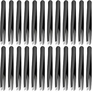 Mudder 24 Pieces Eyebrow Tweezers Bulk Stainless Steel Slanted Tip Precision Tweezers for Facial Hair, Blackhead and Tick Remover, Men and Women Prof