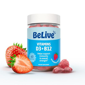 BeLive Vitamin D3 Gummies with B12 Vitamins - 60 Ct I Immune Support Gummies with Vegan Vitamin B12 & D3, Provides Enhanced Bone & Muscle Strength, H