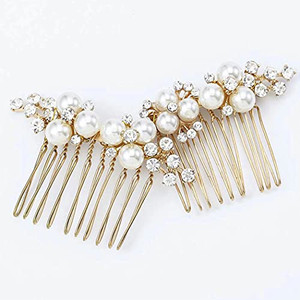 Yikisdy Wedding Sparkle Rhinestone Hair Comb Gold Pearl Hair Piece Bride Crystal Hair Accessories for Women and Girls