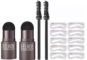Set Of 2 Eyebrow Stamp Stencil Kit - 10PCS One Step Eyebrow Shaping Kit, 2 Brushes, Professional Brow Powder Waterproof Long-Lasting Professional Mak