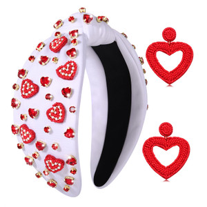 GLBCC Valentine's Day Headband, Heart Embellished Knotted Headband for Women, Red, Hair Accessories Gift, Item Type Keyword: Valentine's Day Headband