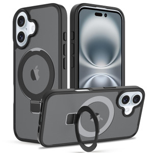 GROZHJAL Magnetic Case for iPhone 16 with Holder,Fit for MagSafe,Protective Cover, Shockproof,Pocket-Friendly,Slim for iPhone 16 Case Translucent (A-
