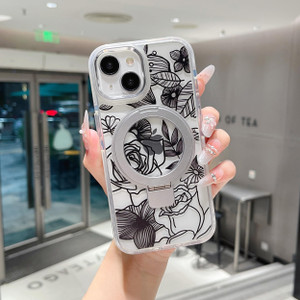 XIZYO Magnetic for iPhone 16 Pro Case Floral Flower Cute [Compatible with MagSafe] Magnetic Ring Stand Clear Rose Women Girly Kickstand Shookproof Ca