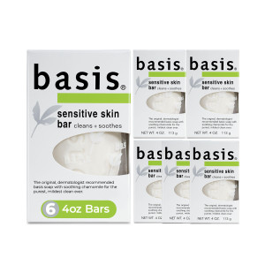 Basis Sensitive Skin Bar Soap for Body, Hands and Face, Unscented Soap Bar for Sensitive Skin with Chamomile and Aloe Vera, Bar Soap Bulk Pack, 4 Oz