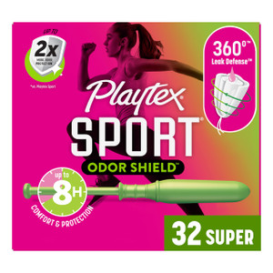 Playtex Sport Odor Shield Tampons Super Absorbency, Unscented - 32ct | Super Tampons for Women, Feminine Care, Playtex Tampon with 360 Leak Defense a