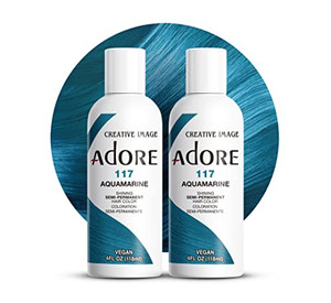 Adore Semi Permanent Hair Color (117 Aquamarine) (2 Pack) | Vegan & Cruelty-Free Blue Hair Dye | No Ammonia, No Peroxide, No Alcohol | 4 Fl Oz