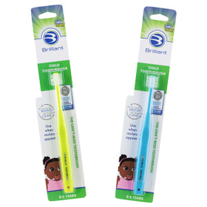 Brilliant Child Toothbrush (2-5 Years) Manual Toddler Tooth Brush Round Head - Assorted Colors, 2 Pack