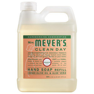 MRS. MEYER'S CLEAN DAY Hand Soap Refill, Made with Essential Oils, Geranium, 33 fl. oz