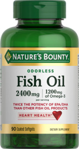 Nature's Bounty Odorless Fish Oil, 1200mg Omega-3 per Serving Including EPA & DHA, Supports Heart Health, Purified to Eliminate Mercury, Coated Softg