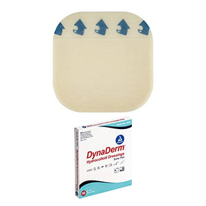 Dynarex DynaDerm Hydrocolloid Dressings, Sterile Moist Bandages Used for All Kinds of Wounds, 4" x 4", X-Thin & Latex-Free, Peel-Down Patches - 1 Box