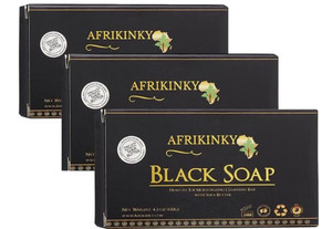 AFRIKINKY African Black Soap (3 Bars) | Authentic African Black Soap | Pure Raw Grade A  Skin Nourishing, Moisturizing -For Skin,Hair Care (Ghana) P