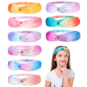 Waydress 9 Pieces Kids Headbands for Girls Velvet Rainbow Spa Headbands Stretch Tie Dye Knotted Hairbands Elastic Washing Face Hair Bands Little Girl