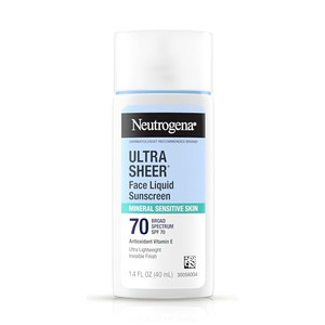 Neutrogena Ultra Sheer Liquid Mineral Sunscreen For Face, Lightweight, Broad Spectrum SPF 70 Facial Sunscreen for Sensitive Skin Leaves a Silky, Non-