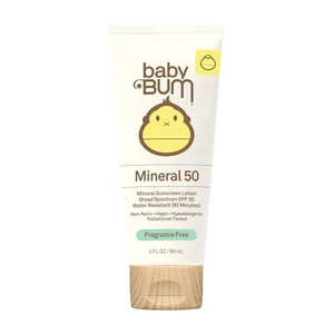 Sun Bum Baby Bum SPF 50 Sunscreen Lotion with Mineral UVA/UVB Face and Body Protection for Sensitive Skin - Fragrance Free - Travel Size - 3 oz