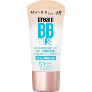 Maybelline Dream Pure Skin Clearing BB Cream, 8-in-1 Skin Perfecting Beauty Balm With 2% Salicylic Acid, Sheer Tint Coverage, Oil-Free, Medium, 1 Cou