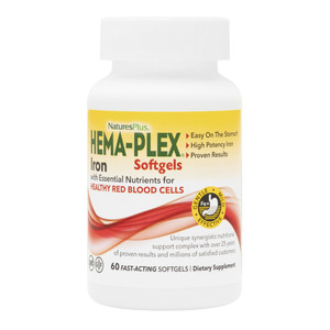 NaturesPlus Hema-Plex Iron - 60 Fast-Acting Softgels - 85 mg Iron + Vitamin C & Bioflavonoids for Healthy Red Blood Cells - Gluten Free - 20 Servings