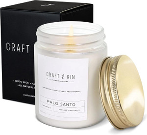 Craft & Kin Palo Santo Scented Candle | 8 Oz 45 Hour Long Lasting | Classic Soy WoodWick Winter Candles | Made with Natural Soy | Holiday Candles Gif