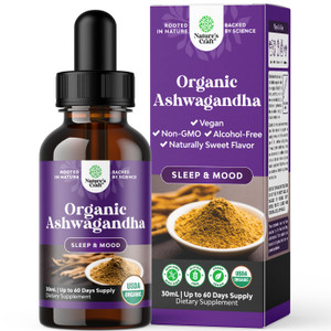 USDA Organic Ashwagandha Liquid Drops - Ashwagandha Root Extract for Stress and Mood Support - Delicious Pure Adaptogen Drops for Adults - Alcohol-Fr