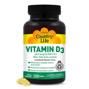 Country Life Vitamin D3 2500 IU  Non-Fish Derived, High Potency Vitamin D3 for Bone Strength, Immune Support & Calcium Absorption  Certified Gluten