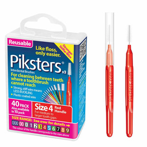 Piksters Interdental Brushes, 40 pk, Size 4, Interdental Tooth Brush for Medium Gaps, Gum Soft Bristles for Plaque Removal, Safe for Braces