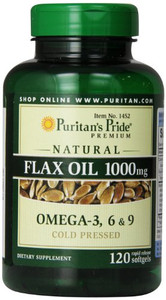 Puritan's Pride Premium Natural Flax Oil 1000 mg Omega-3, 6 & 9 Cold Pressed, 120 Softgels