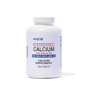 Major Oyster Shell Calcium with Vitamin D3 500 mg / 5 mcg (200 IU) - Daily Calcium Supplement - 300 Tablets (1 Pack)
