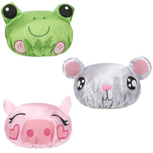 kilofly 4pc Fun Cute Animal Shower Caps for Kids Reusable Waterproof Bath Hat Set
