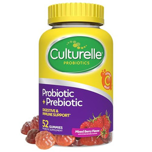 Culturelle Daily Probiotic Gummies for Women & Men, Berry Flavor, 52 Count, Naturally-Sourced Daily Probiotic + Prebiotic for Digestive Health, Non-G