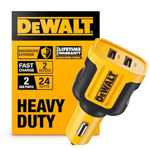 DEWALT Heavy Duty 24W USB Car Charger Adapter, Cigarette Lighter Adapter USBA Charger, Fast Charging Car Lighter USB Adapters, Cell Phone Automobile