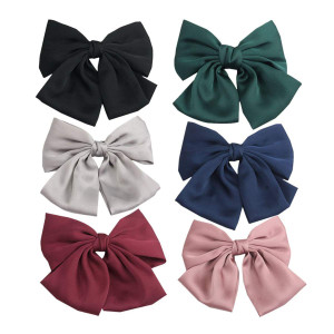 Numblartd 6Pcs French Oversize 8 Inch Bow Hair Clips Barrettes - Women Huge Satin Solid Spring Hair Clip Hair Styling Accessories