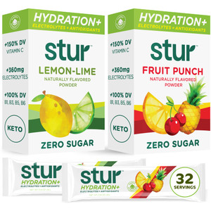 Stur Electrolyte Hydration Powder | Variety Pack| High Antioxidants & B Vitamins | Sugar Free | Non-GMO | Daily Hydration & Workout Recovery | Keto |