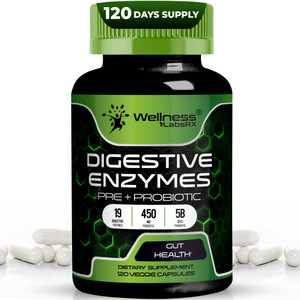 Digestive Enzymes with Probiotics and Prebiotics, 450mg, 5 Billion CFUs - Pure Super Digestion Capsules - Digestive Enzymes for Women & Men Support D