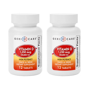 GeriCare Vitamin D 1,250mcg (50,000 IU) High Potency, Supports Bone Density, Muscle Health, Immune Function, and Calcium Absorption, Once-A-Week Diet
