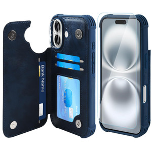 VANAVAGY Compatible for iPhone 16 Plus Wallet Case with RFID Blocking Card Holder, PU Leather Flip Cover Card Slots Magnetic Clasp Kickstand Case wit