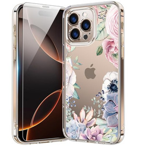 bicol for iPhone 16 Pro Case with Screen Protector, Enhanced Camera Protection, Crystal Acrylic Clear with Fashionable Designs for Girls Women, Slim