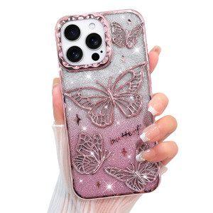 KANGHAR Glitter Case for iPhone 16 Pro Max 6.9", Bling Cute Gradient 3D Butterfly Pattern Luxury Plating Designed for Women Girls, Slim Fit Soft TPU