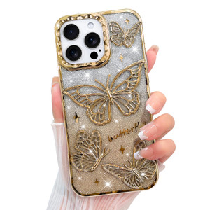 KANGHAR Glitter Case for iPhone 16 Pro Max 6.9", Bling Cute Gradient 3D Butterfly Pattern Luxury Plating Designed for Women Girls, Slim Fit Soft TPU