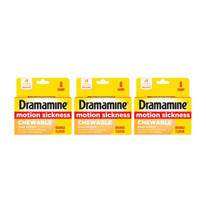 Dramamine Chewable Formula Motion Sickness Relief | Orange | 8 Count | 3 Pack